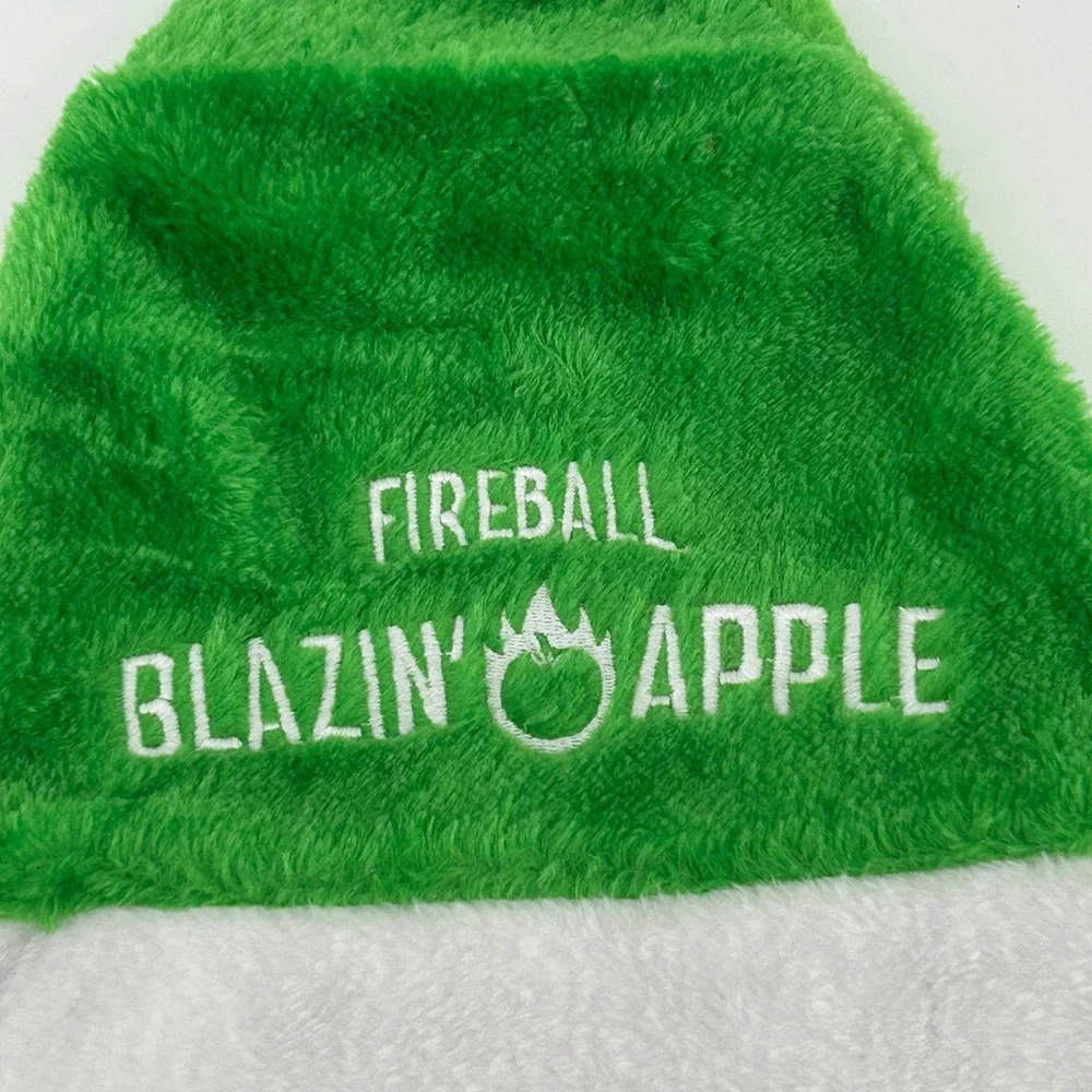 Fireball Blazin Apple Green Santa Hat Holiday Festive Christmas Fuzzy Party NWOT